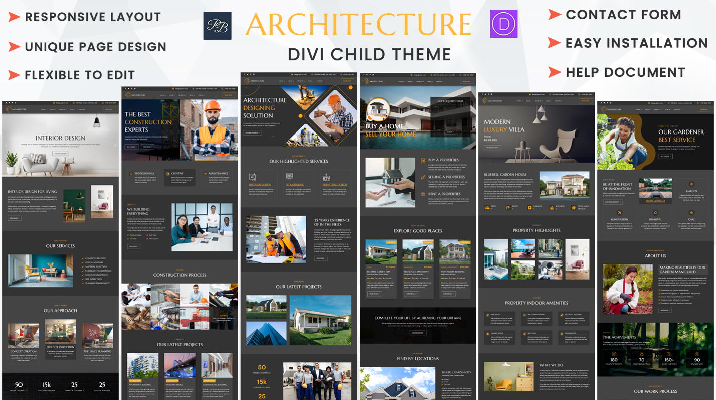 Architecture Divi child theme by Pennyblack Templates, architecture and construction website demo