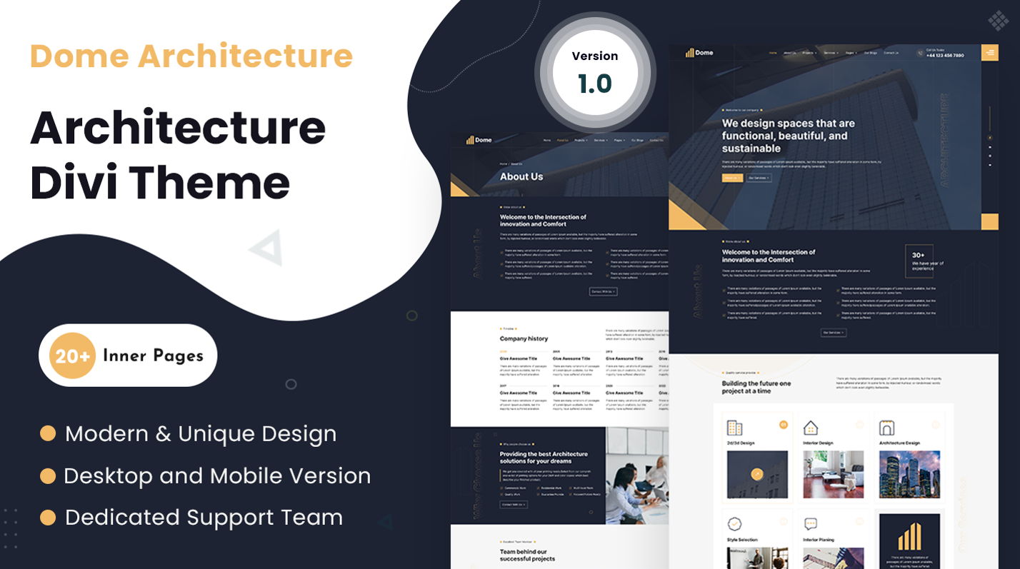 Dome Divi child theme by DiviCoded, architecture portfolio website demo