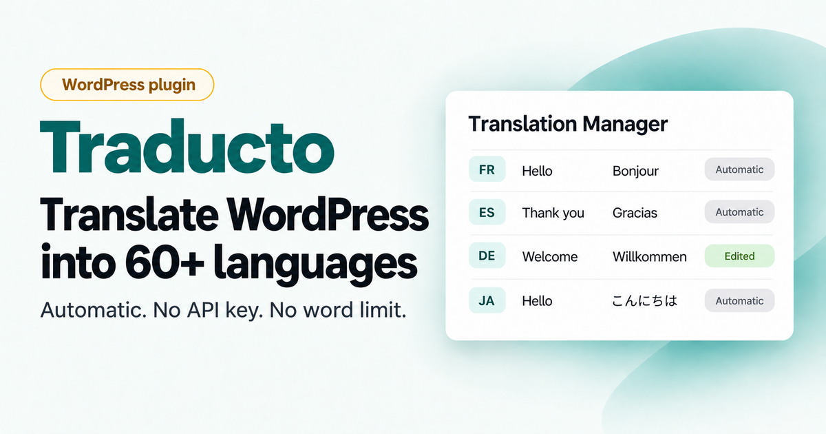 Traducto automatic WordPress translation plugin, 60+ languages with no API key