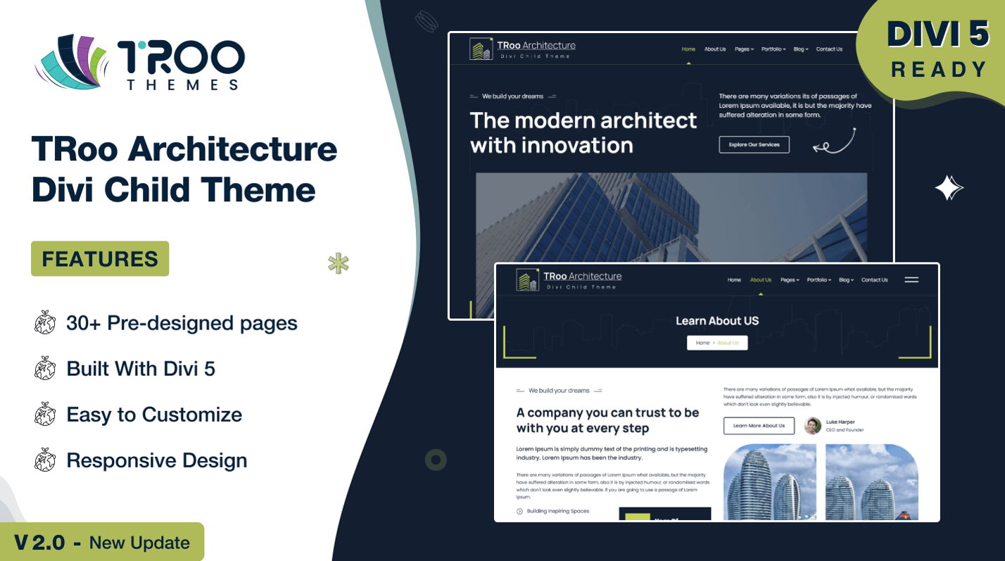 TRoo Architecture Divi child theme by TRooThemes, architecture firm website demo
