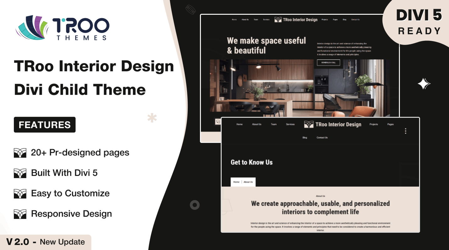 TRoo Interior Design Divi child theme by TRooThemes, interior design studio website demo